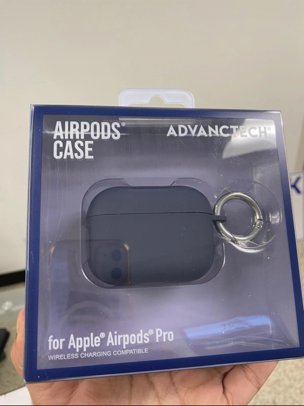 AdvanceTech Silicone Case for Apple AirPods Pro — Navy Blue with Keyring